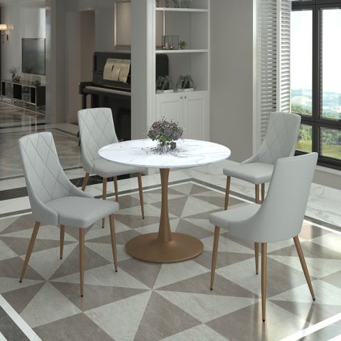 Zilo 40" Round Dining Table In White Faux Marble And Aged Gold within Beyond the Basics What to Know About 40-Inch Round White Dining Tables